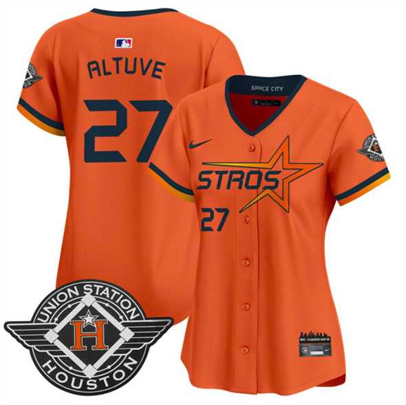 Womens Houston Astros #27 Jose Altuve Orange 2025 City Connect Limited Stitched Jersey Dzhi->mlb womens jerseys->MLB Jersey
